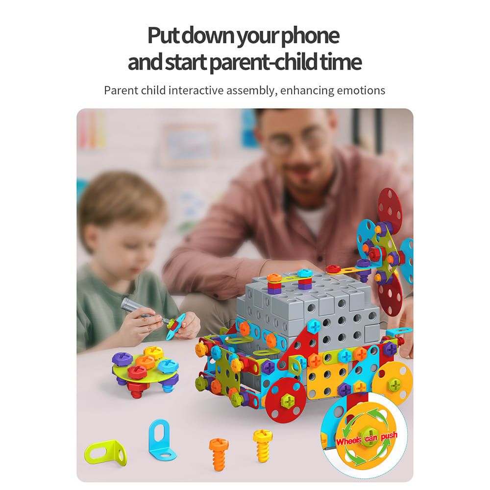 DIY Screw Assembly Building Blocks Set for Kids Ages 3-6 – Creative Educational Toy with Wrench and Screwdriver, Perfect for Parent-Child Interaction and Fine Motor Skills Development (374PCS)