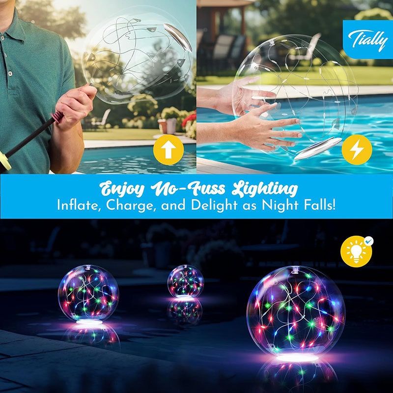 Solar-Powered Inflatable Floating Globe Lights – 2-Pack with Remote, Waterproof LED Sphere Decor for Pool, Garden, Patio & Yard, Auto On/Off, Weatherproof Ambient Lighting for Evening Parties and Outdoor Relaxation (2PCS（Warm Light）)