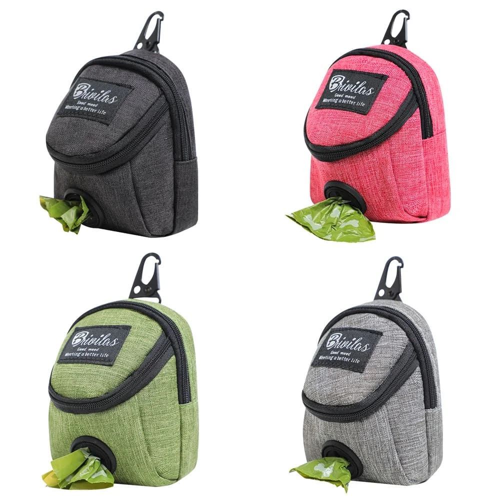 Compact mini backpack dog waste bag holder keeps your hands free during walks and training. Clips to leash or harness, stores rolls of bags plus small treats. Say goodbye to messy pockets. (Grey)