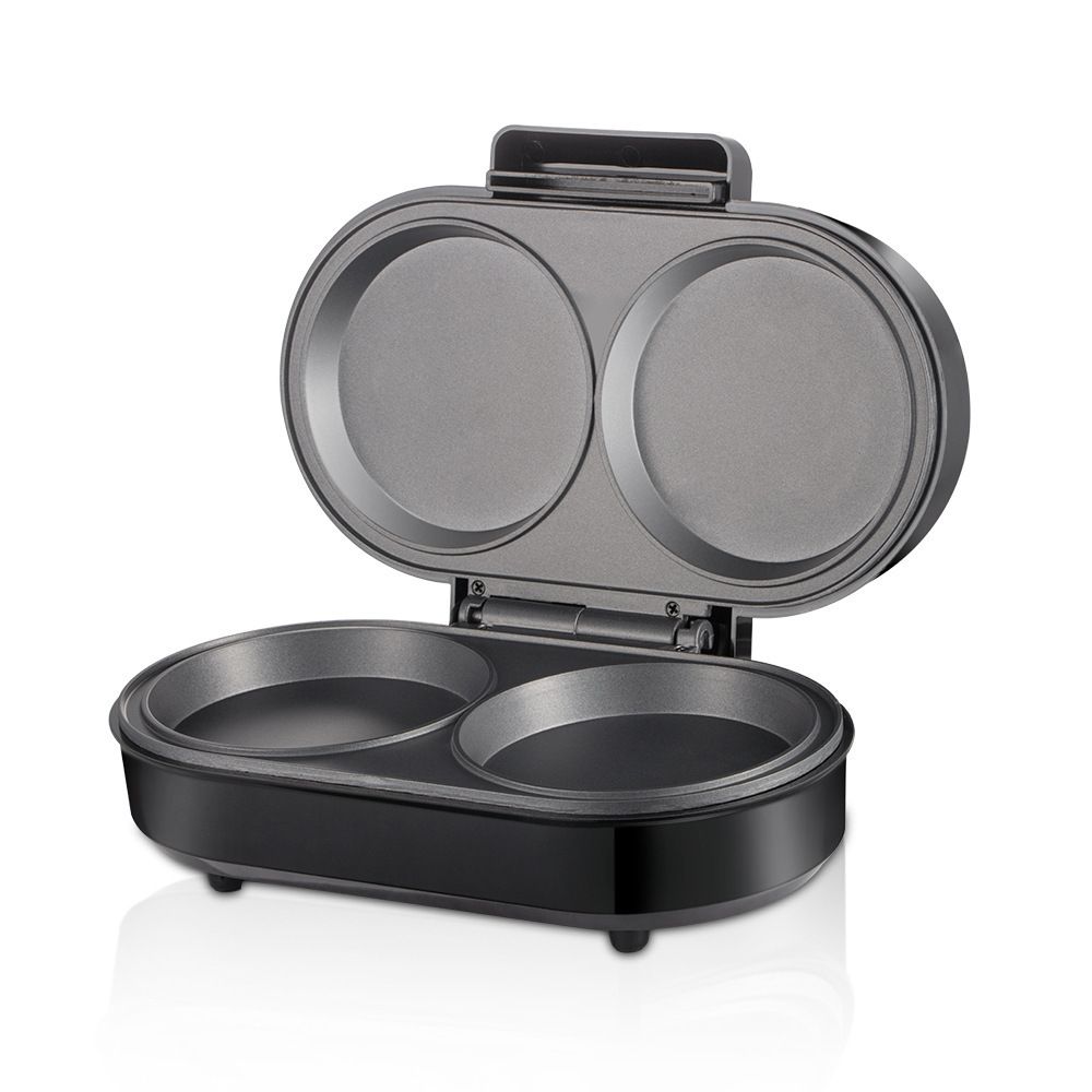 Electric Omelette Maker with Dual Non-Stick Cooking Plates, 850W Double-Sided Heating for Quick Breakfast Eggs, Patties, and Mini Pancakes in Home Kitchens (Black)