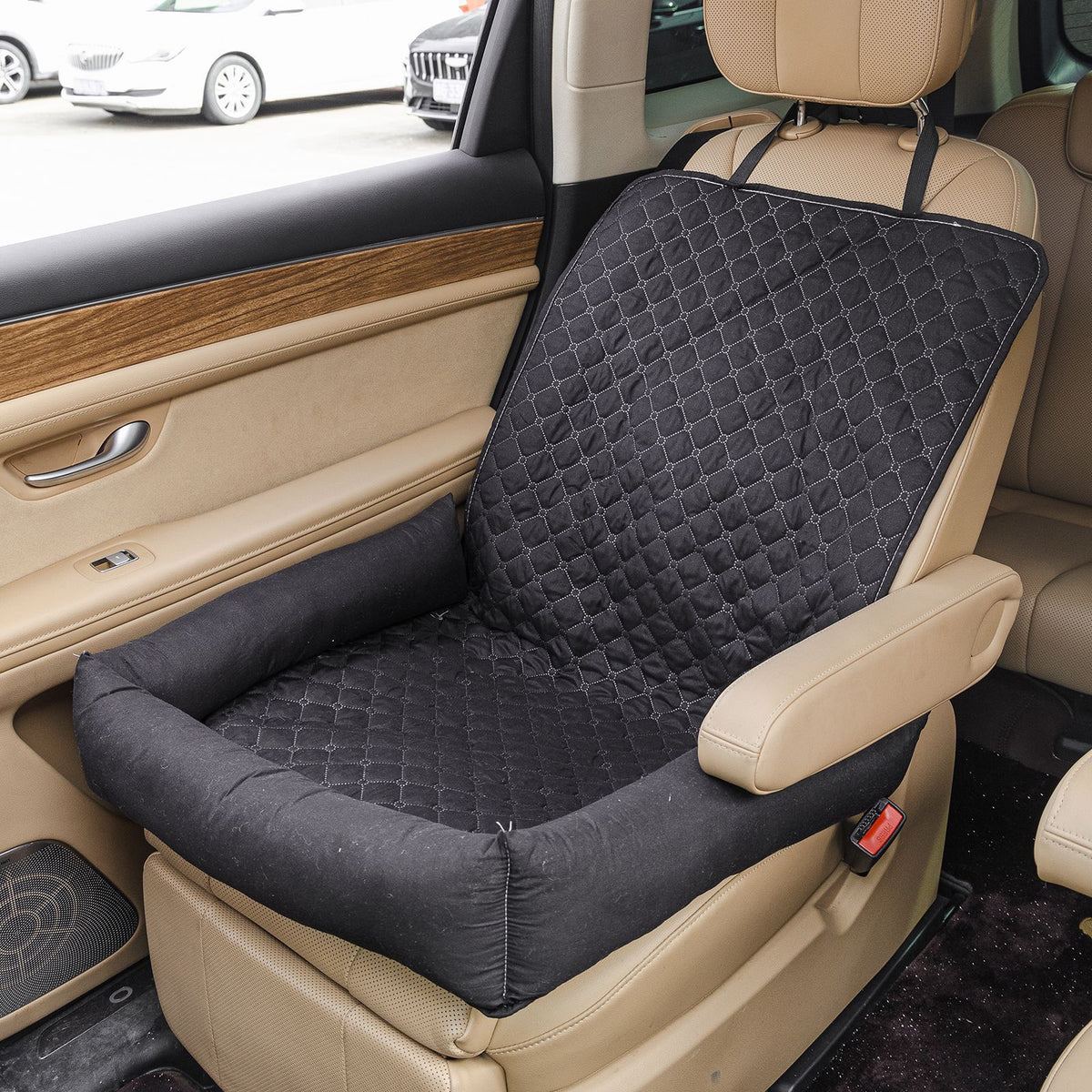 Waterproof Dog Car Seat Bed for Front Passenger Seat, Portable Pet Car Booster Seat with Anti-Slip Base and Soft Bolster, Travel Dog Bed for Small Pets, Machine Washable Pet Seat Protector for Cars (LightGrey)