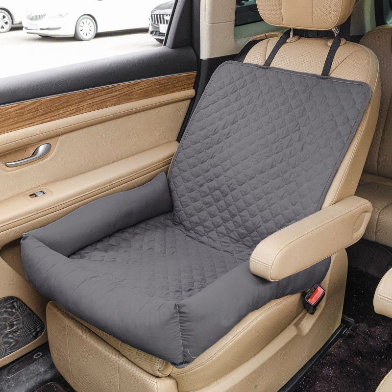 Waterproof Dog Car Seat Bed for Front Passenger Seat, Portable Pet Car Booster Seat with Anti-Slip Base and Soft Bolster, Travel Dog Bed for Small Pets, Machine Washable Pet Seat Protector for Cars (LightGrey)