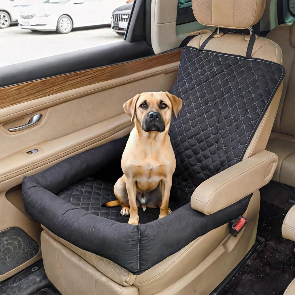 Waterproof Dog Car Seat Bed for Front Passenger Seat, Portable Pet Car Booster Seat with Anti-Slip Base and Soft Bolster, Travel Dog Bed for Small Pets, Machine Washable Pet Seat Protector for Cars (Red)