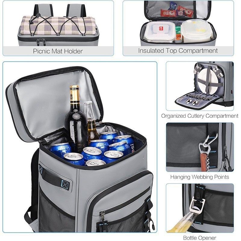 Large Capacity 30L Insulated Cooler Backpack Leakproof Waterproof Thermal Bag for Outdoor Picnic Camping Beach Fishing Travel Hiking and Day Trips (Black)