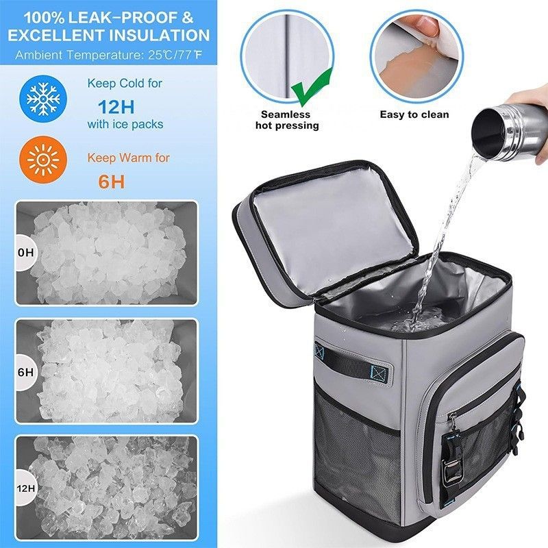 Large Capacity 30L Insulated Cooler Backpack Leakproof Waterproof Thermal Bag for Outdoor Picnic Camping Beach Fishing Travel Hiking and Day Trips (LightGrey)