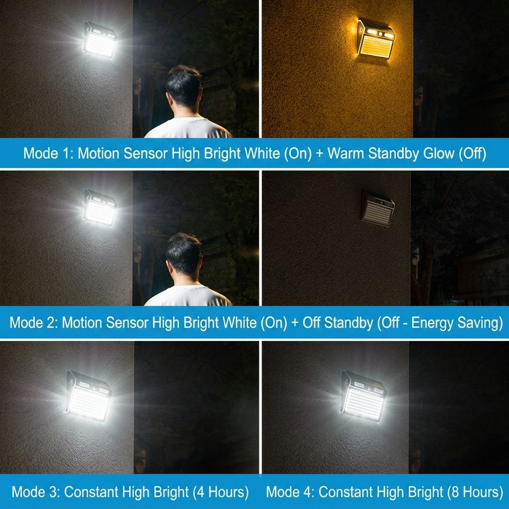 Solar Powered Motion Sensor Wall Light with Dual-Head LED Spotlight, IP65 Waterproof Outdoor Security Lamp for Patio, Doorway, Stairs, and Building Exterior, Auto On/Off at Dusk, 4 Adjustable Lighting Modes, Energy-Efficient and Weather-Resistant (2PCS)