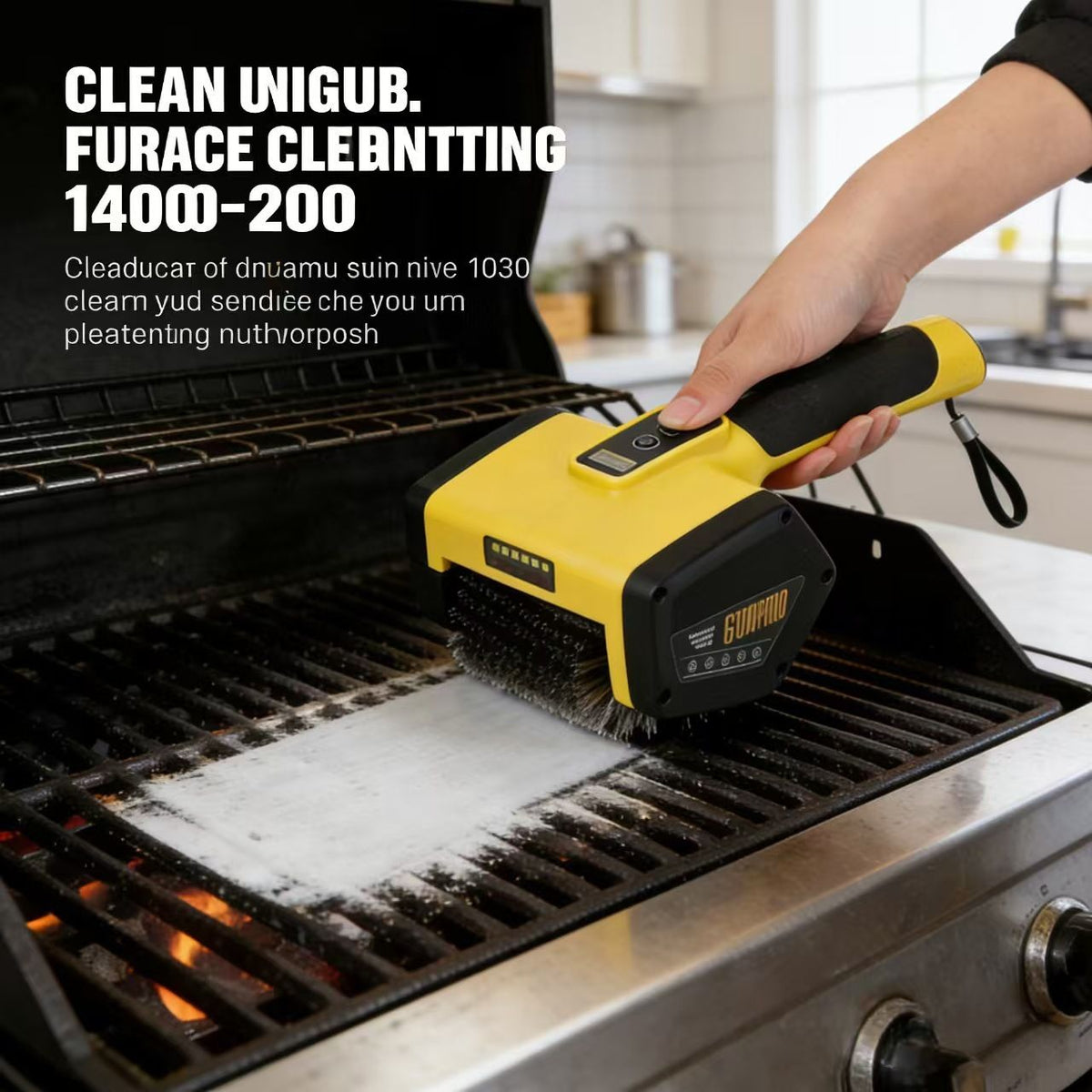 Electric BBQ Grill Cleaning Brush 3000mAh Rechargeable LED Scrubber Yellow