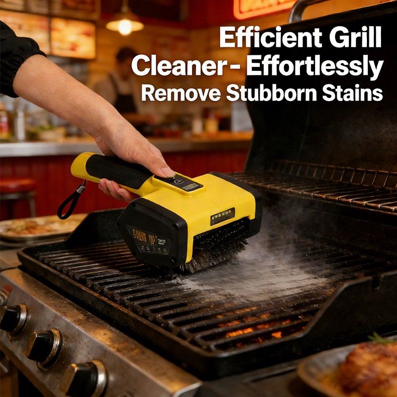 Electric BBQ Grill Cleaning Brush 3000mAh Rechargeable LED Scrubber Yellow