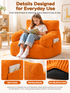 Kids Single Sofa Chair with Corduroy Fabric and Storage Pocket, Cozy Bean Bag Lounger for Children Bedroom and Home Reading Nook (DarkGrey)