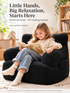 Kids Single Sofa Chair with Corduroy Fabric and Storage Pocket, Cozy Bean Bag Lounger for Children Bedroom and Home Reading Nook (Ivory)