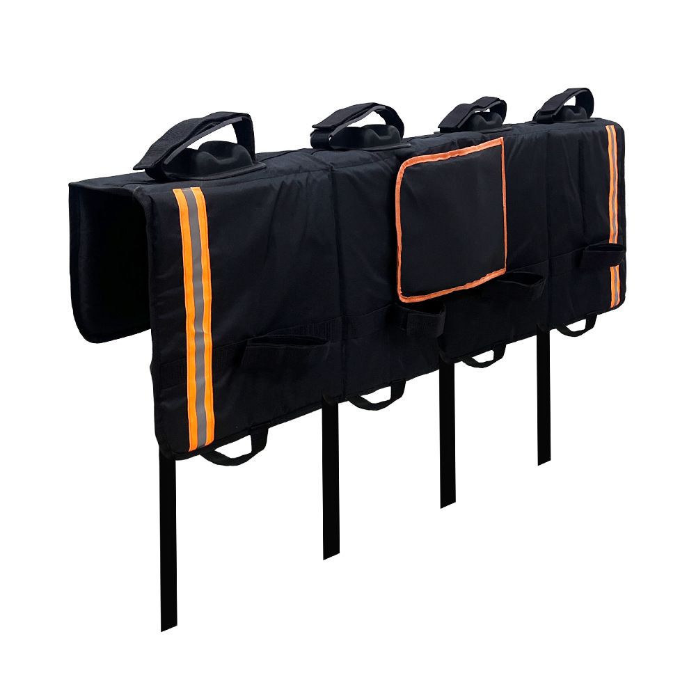 Heavy-Duty Pickup Tailgate Bike Pad with Cushion Layer, Scratch-Proof Protective Cover for Outdoor Cycling Adventures, Secure Fit for 1, 4, or 5 Bikes, Reflective Trim for Safety, Easy Access Handle and Camera Cutout, Ideal for Road Trips and Weekend Ridi