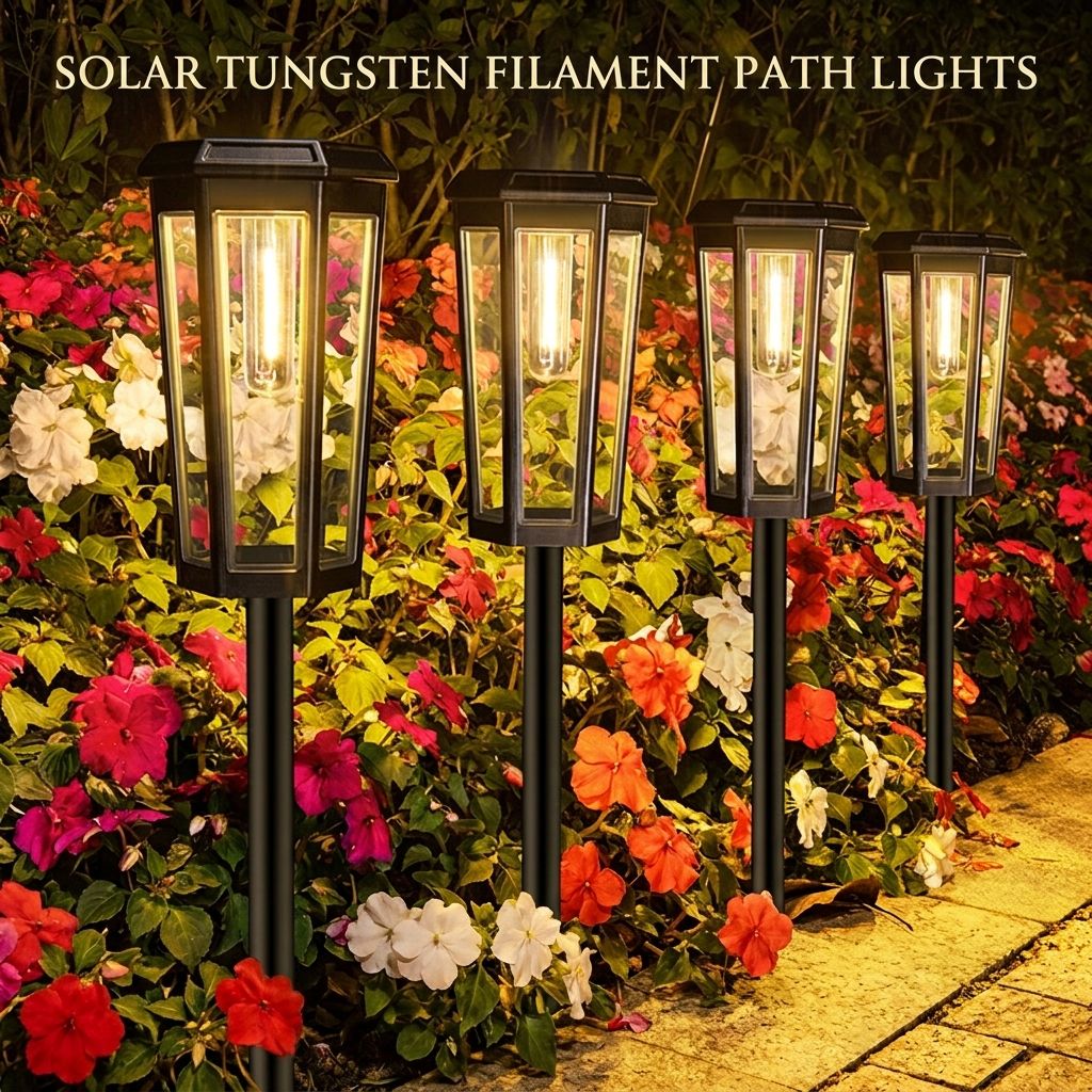 Solar Powered Hexagonal Tungsten Pathway Lights with Warm White Glow, Automatic On/Off, Weatherproof Spike Design for Garden, Lawn, Walkway, and Patio Decorative Illumination (2PCS)