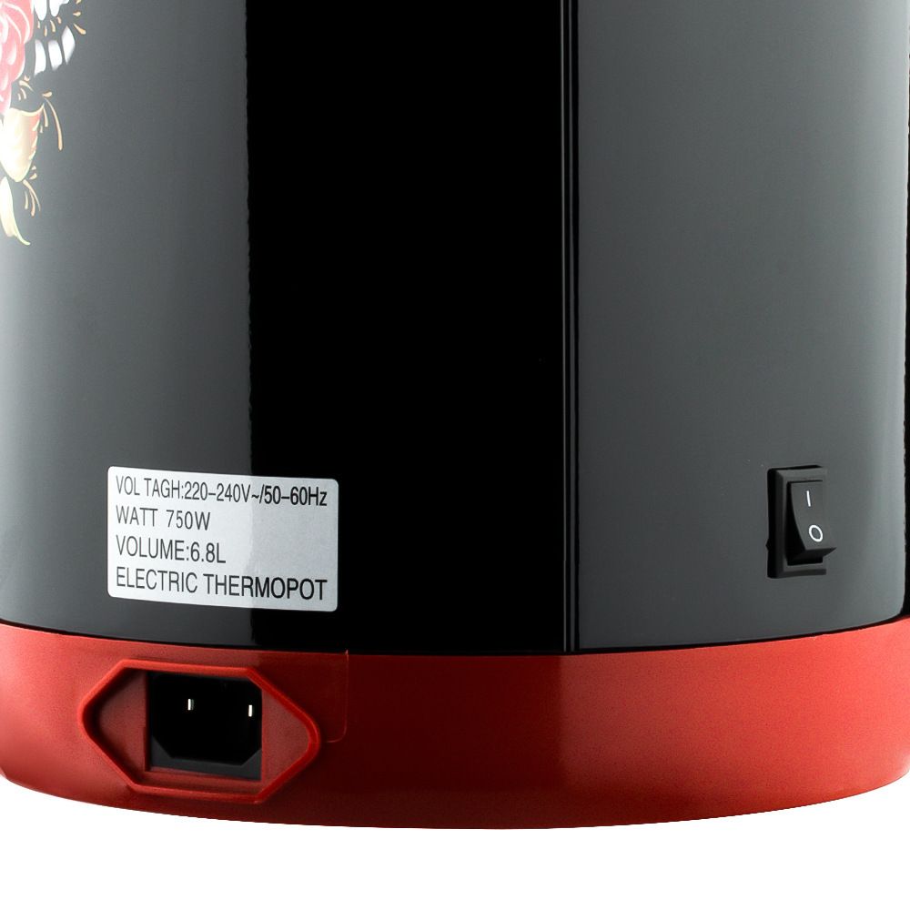 6.8L Electric Thermostatic Hot Water Boiler with Stainless Steel Interior, Floral Pattern, Keep Warm Function for Home and Small Office Daily Hot Water Use (Red)