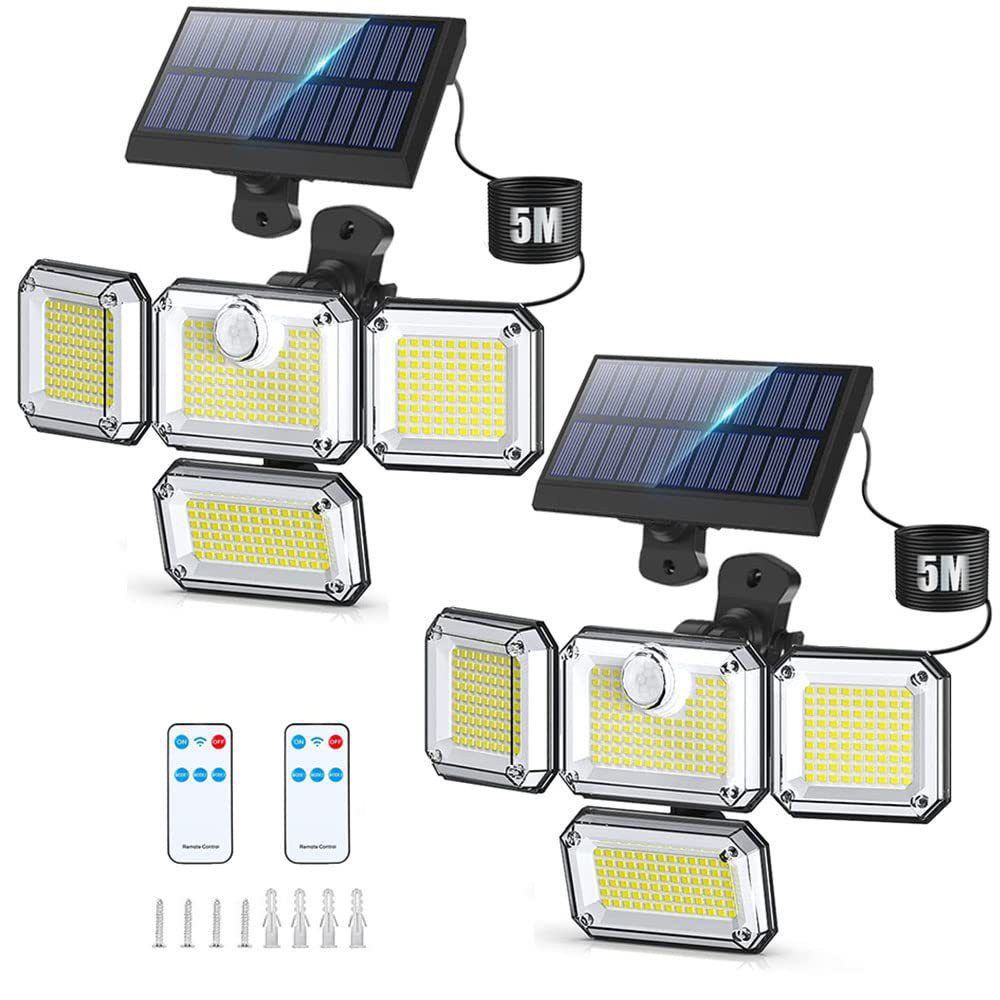 Brighten your outdoors with this four-head solar motion sensor wall light, featuring 333 super-bright LEDs, adjustable panels, and a separate solar panel for flexible installation. Perfect for front doors, garages, patios, and pathways, it delivers powerf