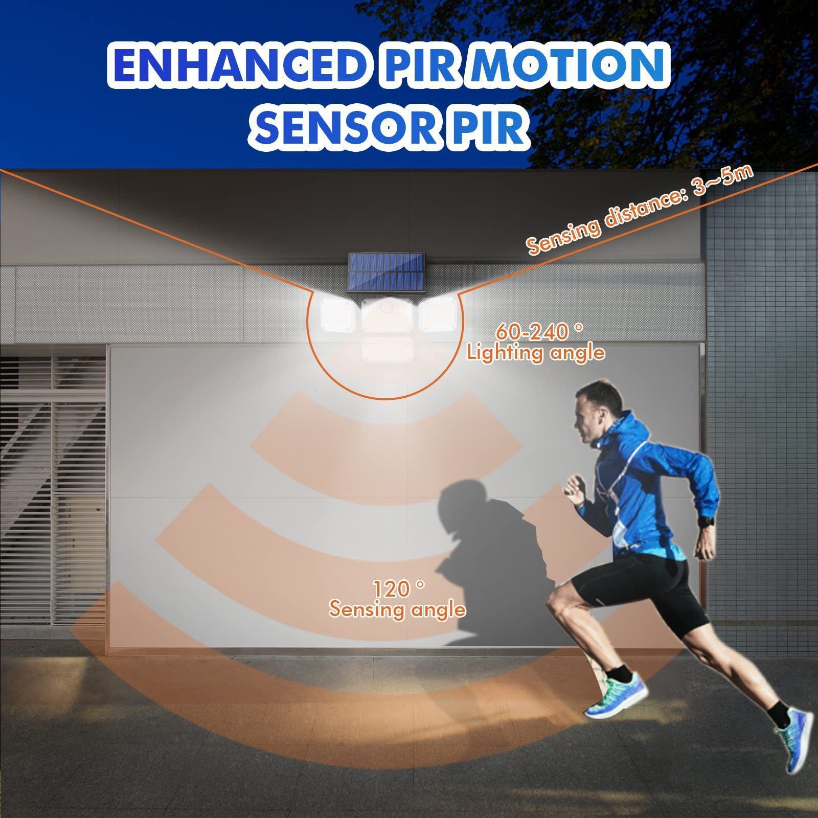 Brighten your outdoors with this four-head solar motion sensor wall light, featuring 333 super-bright LEDs, adjustable panels, and a separate solar panel for flexible installation. Perfect for front doors, garages, patios, and pathways, it delivers powerf