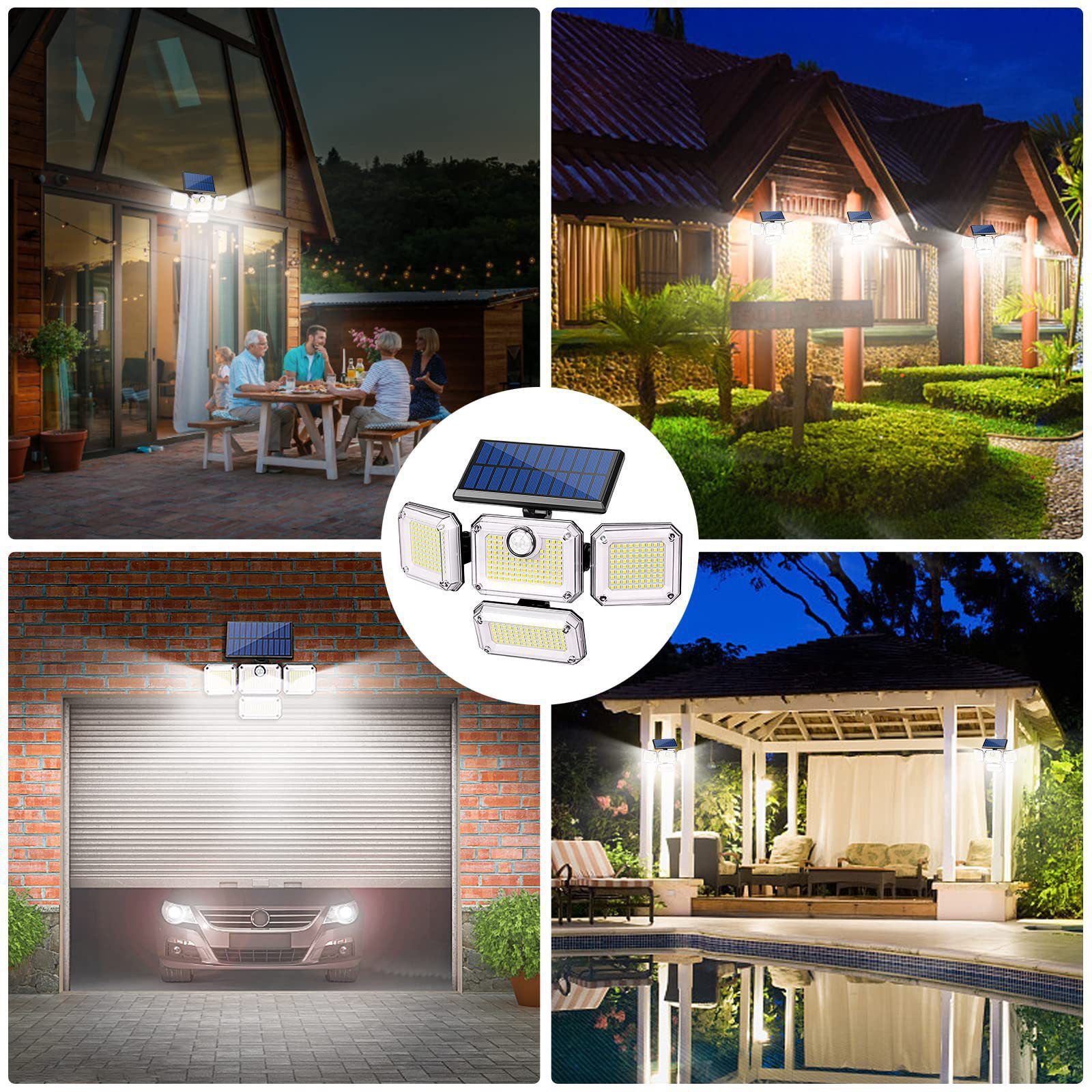 Brighten your outdoors with this four-head solar motion sensor wall light, featuring 333 super-bright LEDs, adjustable panels, and a separate solar panel for flexible installation. Perfect for front doors, garages, patios, and pathways, it delivers powerf