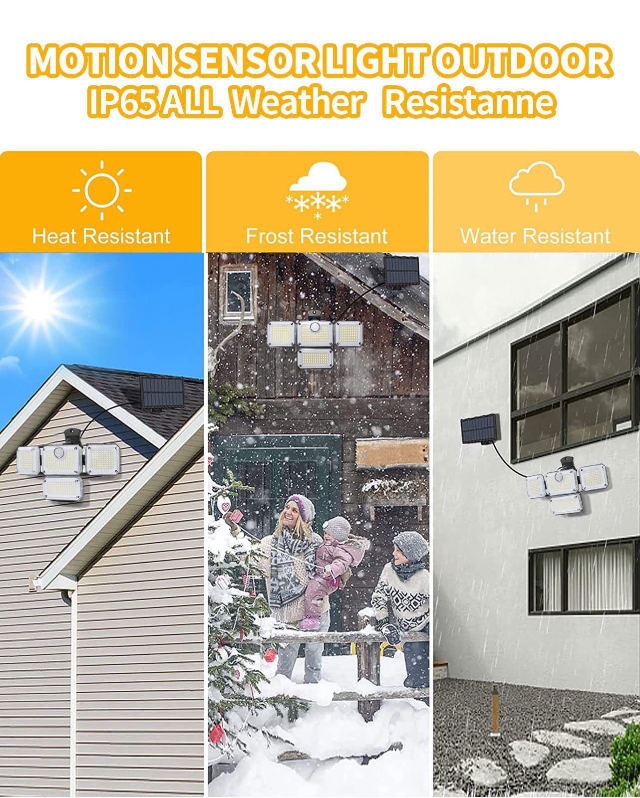 Brighten your outdoors with this four-head solar motion sensor wall light, featuring 333 super-bright LEDs, adjustable panels, and a separate solar panel for flexible installation. Perfect for front doors, garages, patios, and pathways, it delivers powerf