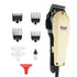 Professional Plug-In Electric Hair Clipper with Stainless Steel Blade for Barbershop and Home Self-Grooming, Trimming, Fading, and Engraving (Beige)