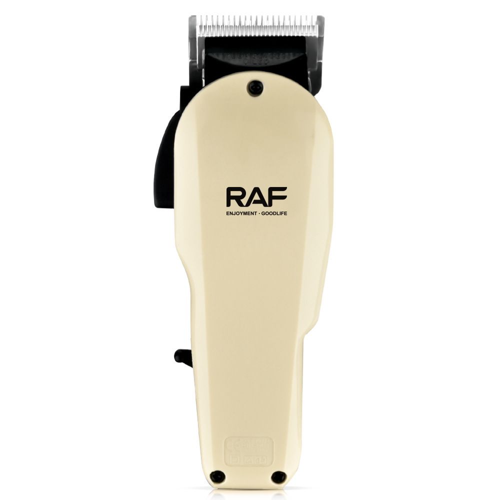 Professional Plug-In Electric Hair Clipper with Stainless Steel Blade for Barbershop and Home Self-Grooming, Trimming, Fading, and Engraving (Beige)
