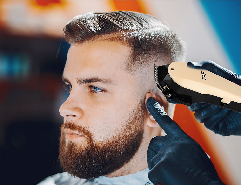 Professional Plug-In Electric Hair Clipper with Stainless Steel Blade for Barbershop and Home Self-Grooming, Trimming, Fading, and Engraving (Beige)