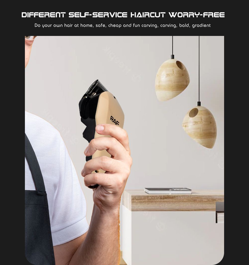Professional Plug-In Electric Hair Clipper with Stainless Steel Blade for Barbershop and Home Self-Grooming, Trimming, Fading, and Engraving (Beige)