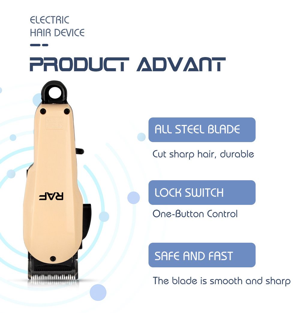 Professional Plug-In Electric Hair Clipper with Stainless Steel Blade for Barbershop and Home Self-Grooming, Trimming, Fading, and Engraving (Beige)