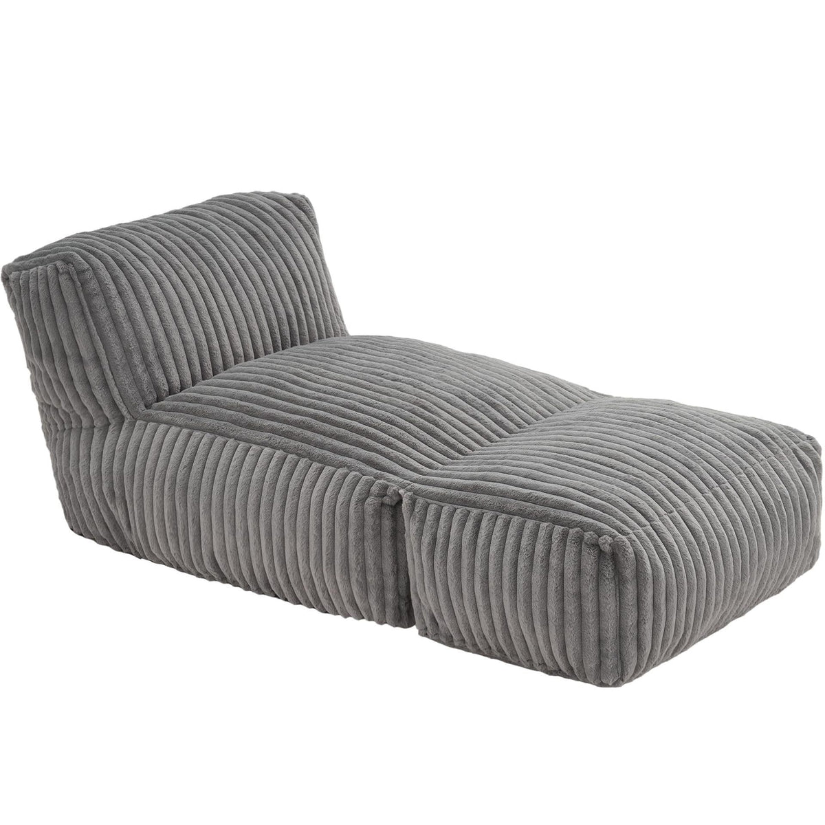 Ergonomic Bean Bag Chaise Lounger with Vertical Plush Fabric and High-Density Foam for Living Room Reading, Napping, and TV Watching (Grey)