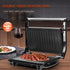 Versatile Electric Grill and Panini Press with Brushed Stainless Steel Lid, Double-Sided Non-Stick Plates, 180° Flattening Design for Steaks, Sandwiches, Breakfast Meats, Vegetables, and Indoor Grilling (Silver)