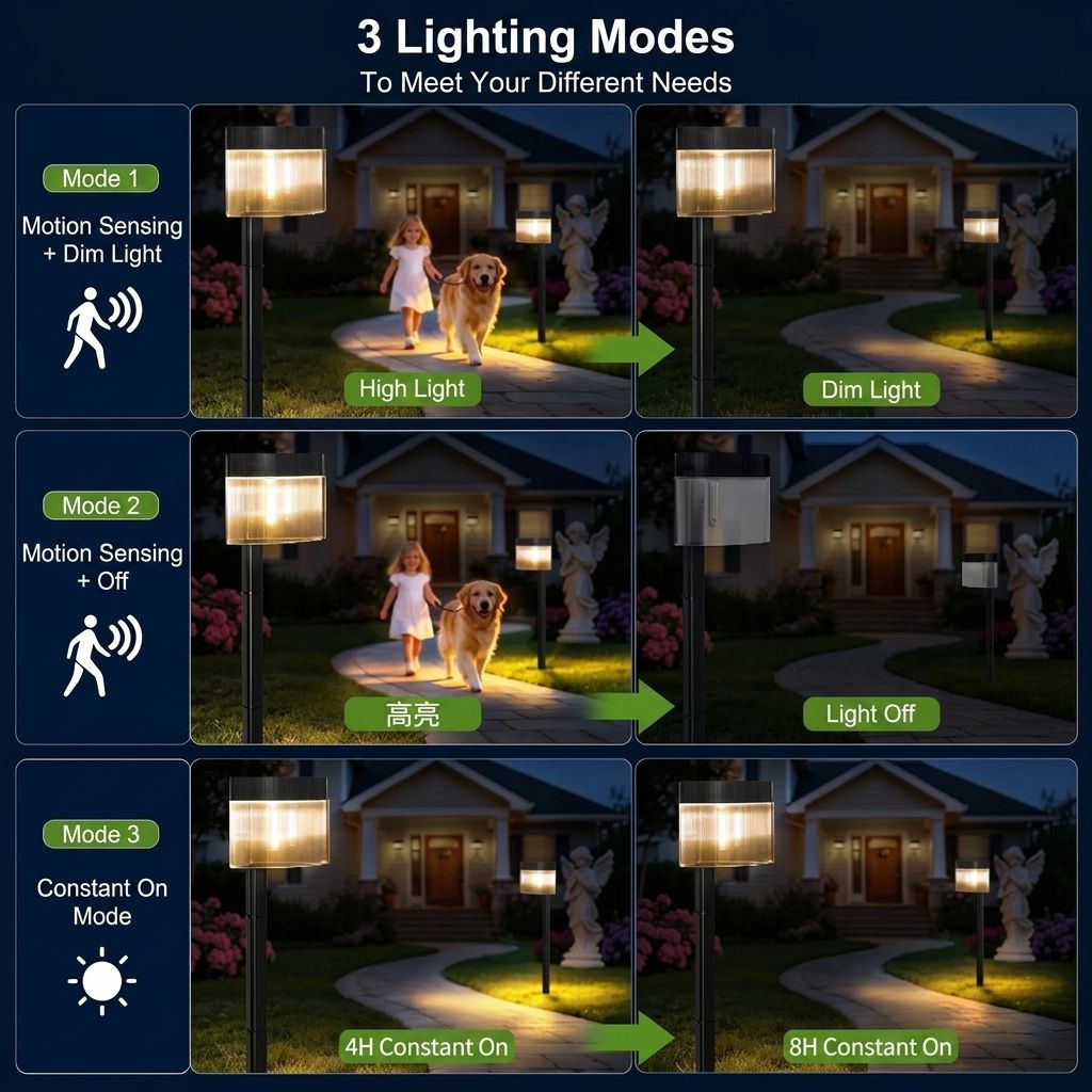 Solar Powered Outdoor Wall Lamp with Radar Motion Sensor, Dual Installation as Wall Mount or Ground Spike, Rechargeable Garden Path Light, Warm White Glow for Patio, Lawn, and Entryway Illumination (Warm Light, 4PCS)