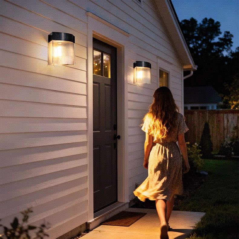 Solar Powered Outdoor Wall Lamp with Radar Motion Sensor, Dual Installation as Wall Mount or Ground Spike, Rechargeable Garden Path Light, Warm White Glow for Patio, Lawn, and Entryway Illumination (White Light, 4PCS)