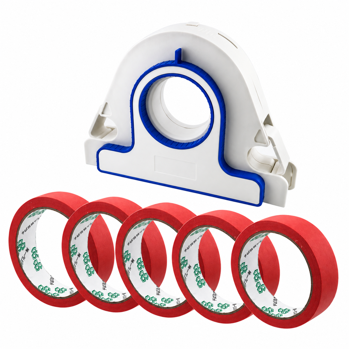Painters Masking Tape Dispenser Handheld Tape Applicator Tool for Wall Edge Trim Door Frame Window Border Painting Preparation Quick Straight Tape Laying (Grout Tool + 5 Rolls Red Masking Tape)