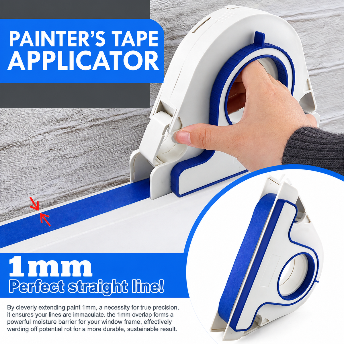 Painters Masking Tape Dispenser Handheld Tape Applicator Tool for Wall Edge Trim Door Frame Window Border Painting Preparation Quick Straight Tape Laying (Grout Tool + 5 Rolls Red Masking Tape)
