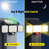 120-LED Solar Motion Sensor Outdoor Wall Light, 3 Adjustable Heads with 270° Coverage, 800 Lumens Super Bright, 3 Modes Security Lighting for Garage, Yard, Pathway and Fence (2PCS)