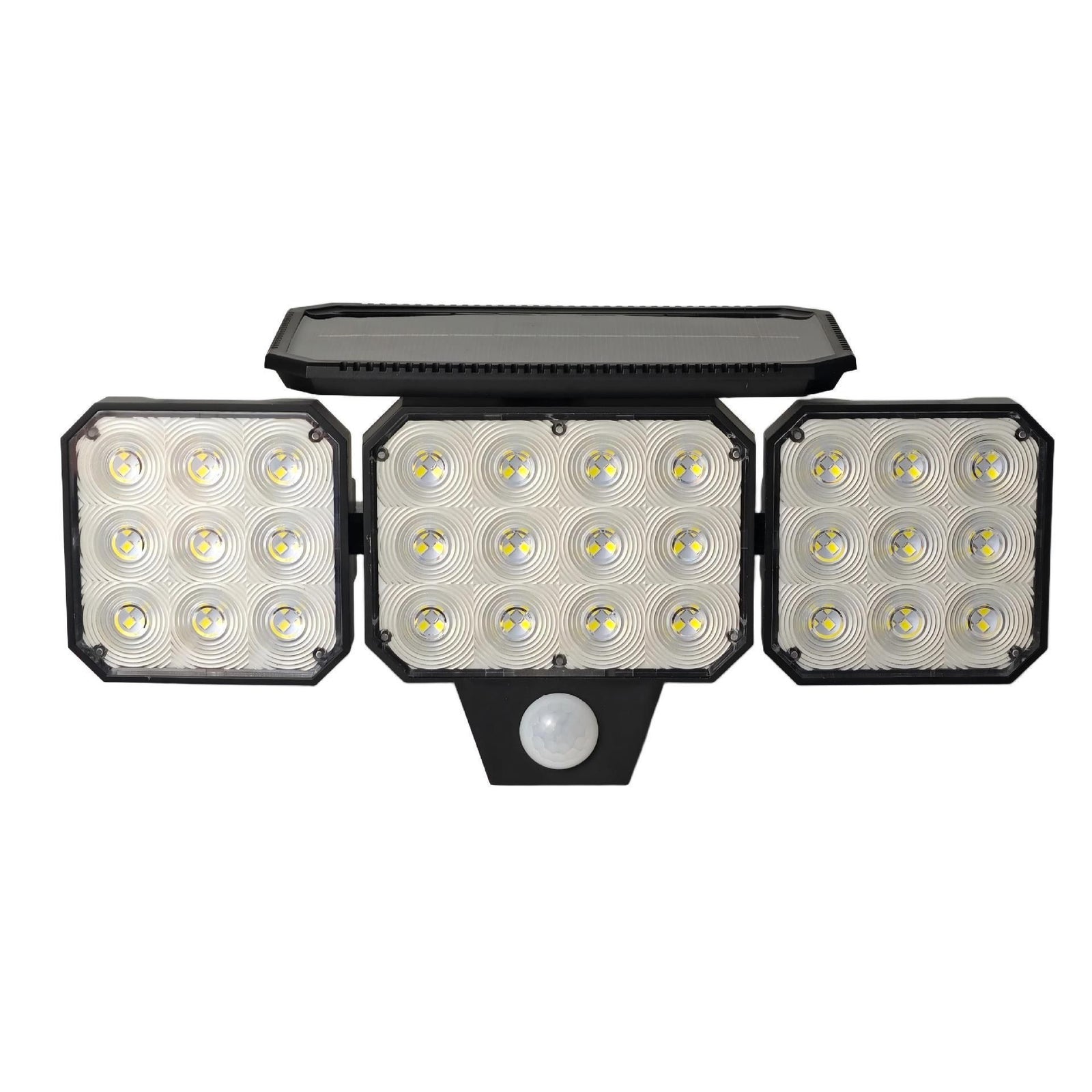 120-LED Solar Motion Sensor Outdoor Wall Light, 3 Adjustable Heads with 270° Coverage, 800 Lumens Super Bright, 3 Modes Security Lighting for Garage, Yard, Pathway and Fence (2PCS)