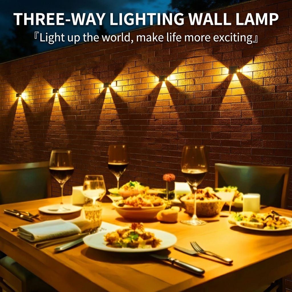 Solar Powered Triple-Sided Wall Light, 10-Pack Cool White, 5 Modes, Dusk-to-Dawn