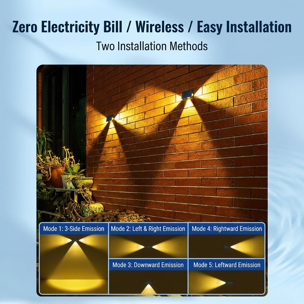 Solar Powered Triple-Sided Wall Light, 10-Pack Warm White, 5 Modes, Dusk-to-Dawn