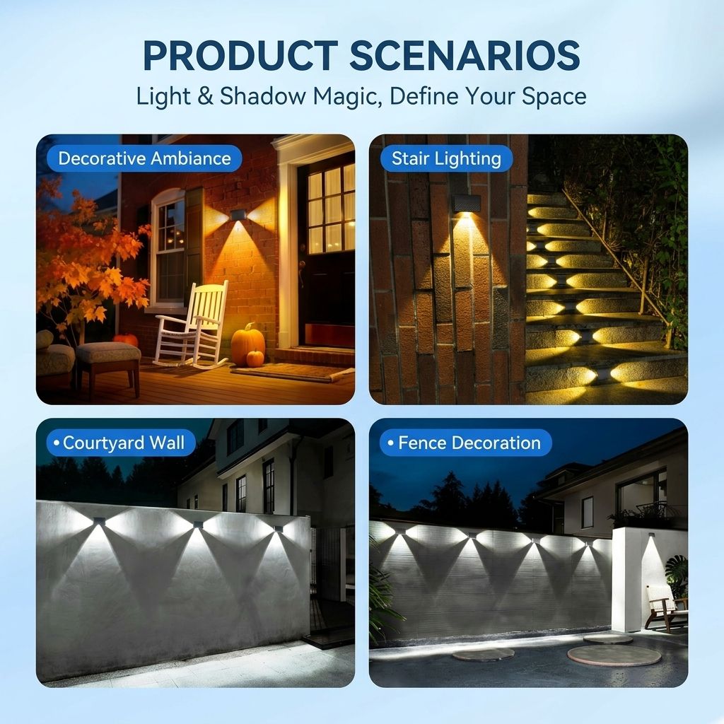 Solar Powered Triple-Sided Wall Light, 10-Pack Warm White, 5 Modes, Dusk-to-Dawn