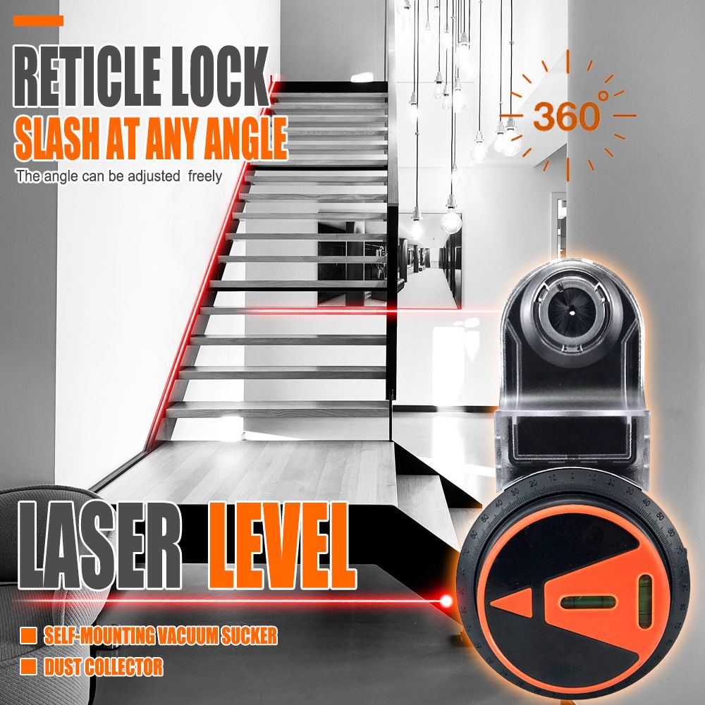 Multifunctional Laser Level with Dust Collection for Drilling, 360° Adjustable Suction Mount Base, Ideal for Picture Hanging, Tile Layout, Wall and Ceiling Installation, DIY Home Improvement Projects (Black)