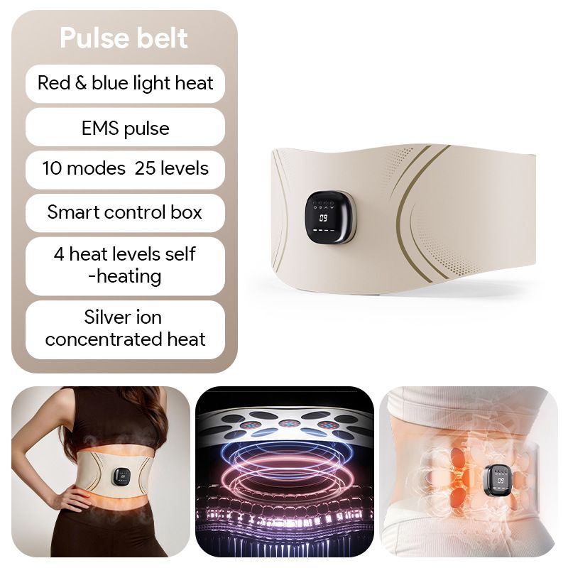EMS Red Light Pulse Massage Belt with Heat, Portable Wearable Muscle Stimulator for Waist, Arm and Leg Relaxation at Office, Home and Gym (Pulse belt（Free extension strap）)