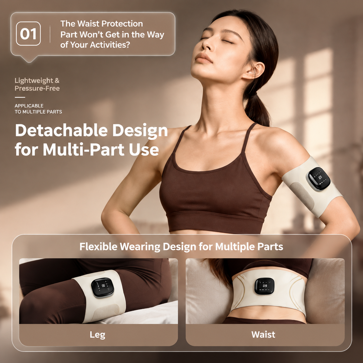 EMS Red Light Pulse Massage Belt with Heat, Portable Wearable Muscle Stimulator for Waist, Arm and Leg Relaxation at Office, Home and Gym (Pulse belt（Free extension strap）)