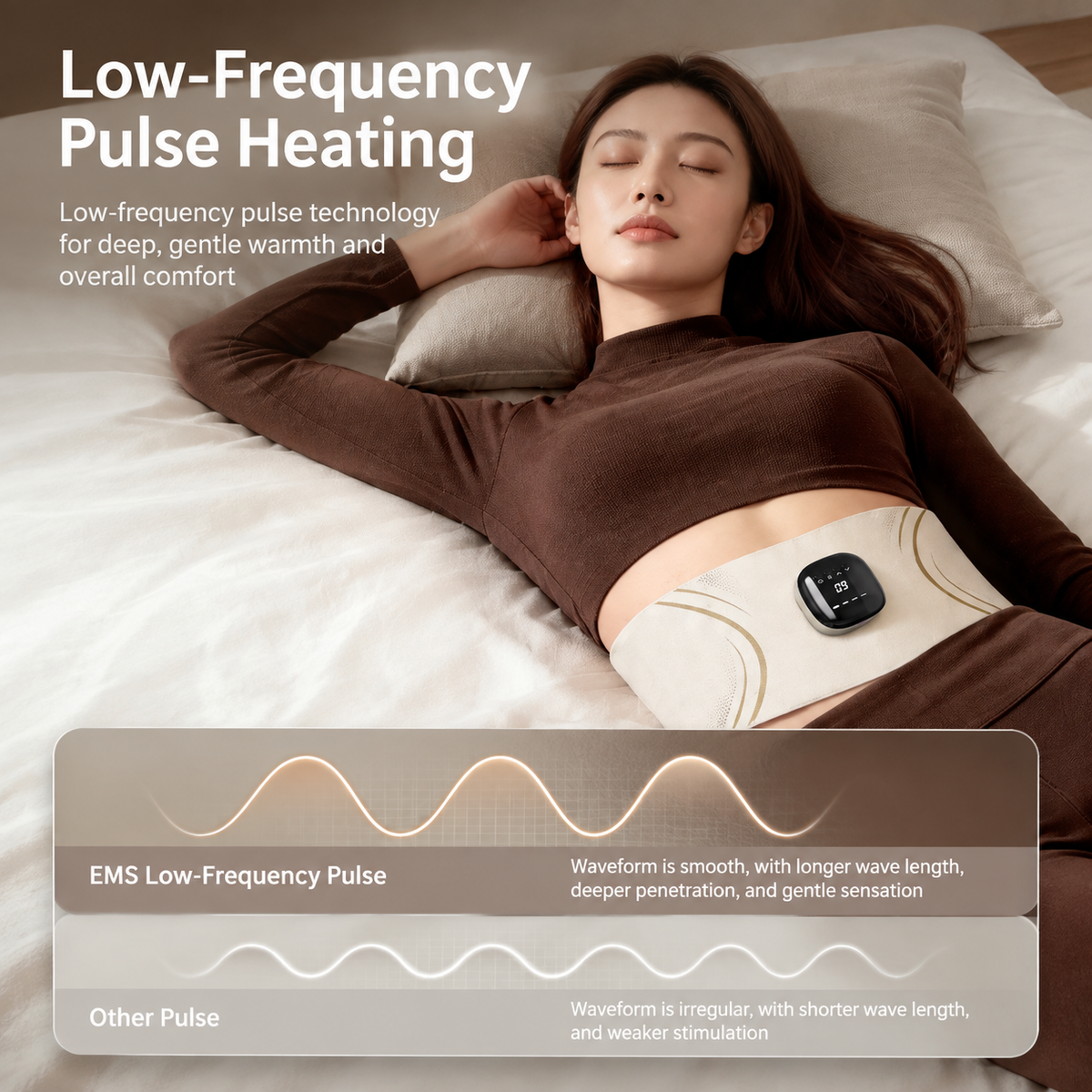 EMS Red Light Pulse Massage Belt with Heat, Portable Wearable Muscle Stimulator for Waist, Arm and Leg Relaxation at Office, Home and Gym (Pulse belt（Free extension strap）)
