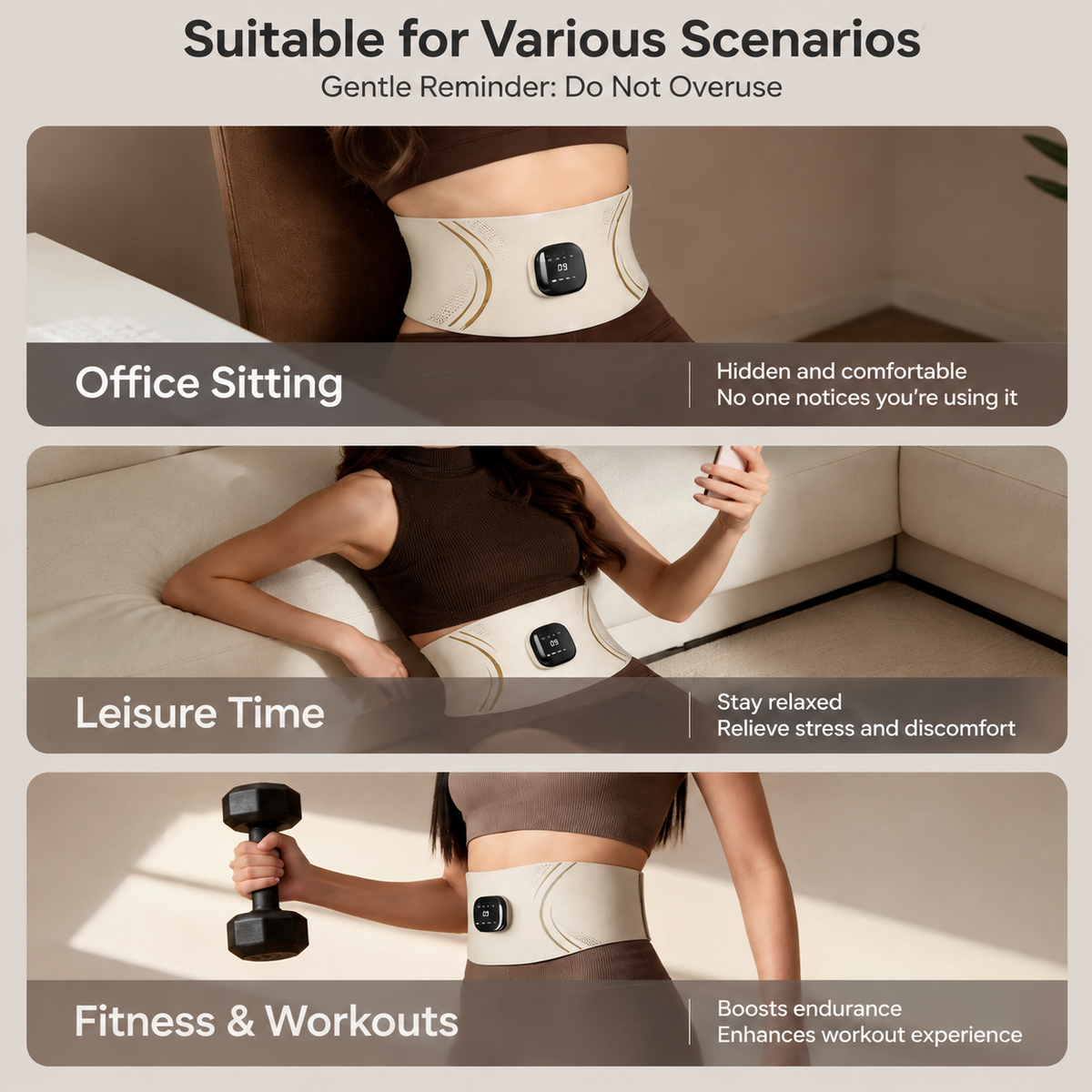 EMS Red Light Pulse Massage Belt with Heat, Portable Wearable Muscle Stimulator for Waist, Arm and Leg Relaxation at Office, Home and Gym (Pulse belt（Free extension strap）)