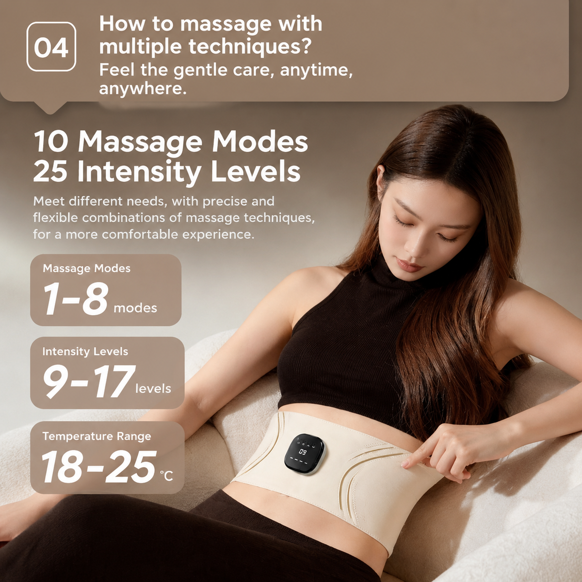 EMS Red Light Pulse Massage Belt with Heat, Portable Wearable Muscle Stimulator for Waist, Arm and Leg Relaxation at Office, Home and Gym (Pulse belt（Free extension strap）)