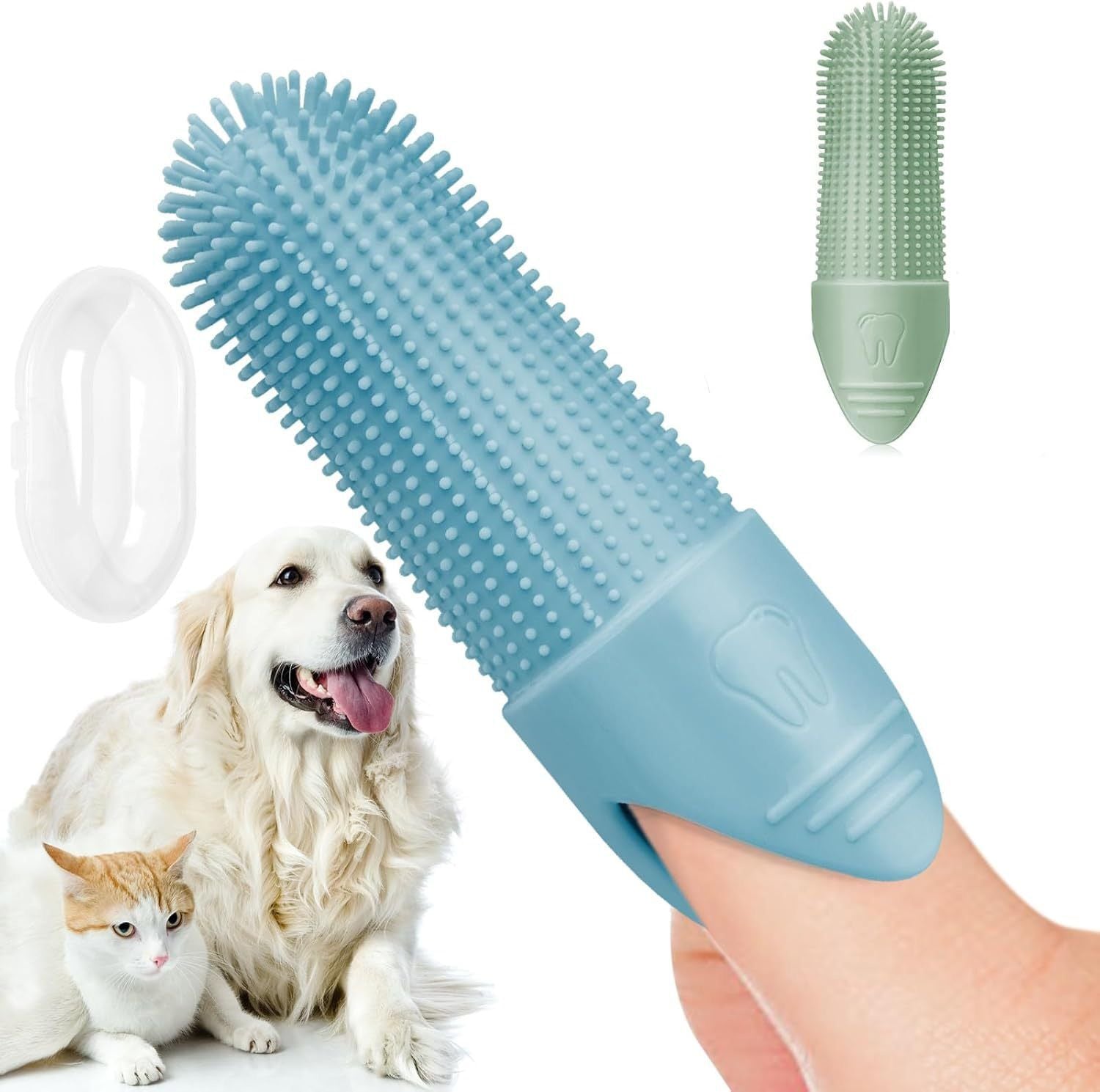 Gentle Silicone Finger Toothbrush for Cats and Dogs – Reusable, Soft 360° Bristle Design for Daily Plaque and Tartar Removal, Comfortable Pet Dental Care at Home (Green)