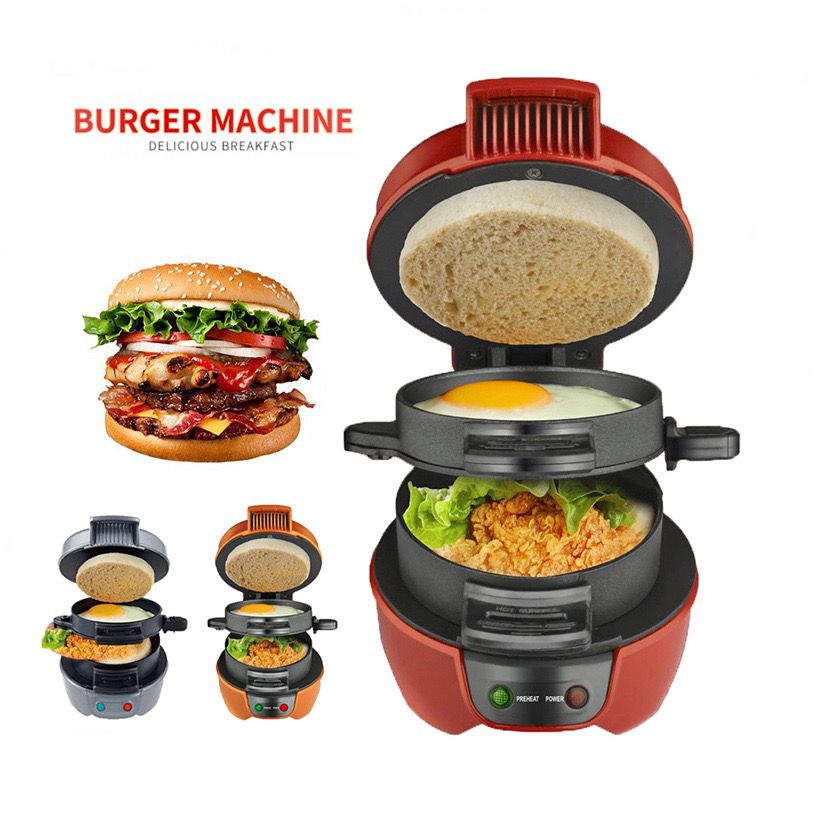 Electric Burger & Sandwich Maker for Home, Non-Stick Dual Heating Plates, Quick Breakfast Grill for Ham, Egg, and Toast, Compact Lightweight Design for Easy Everyday Meals (Orange)