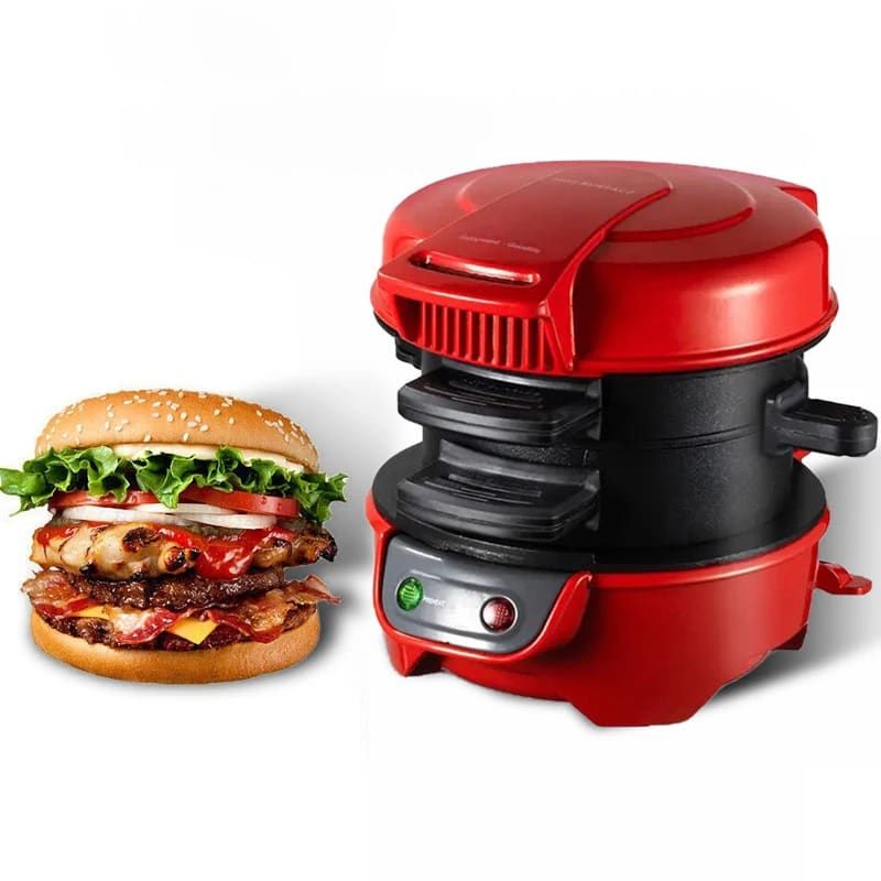 Electric Burger & Sandwich Maker for Home, Non-Stick Dual Heating Plates, Quick Breakfast Grill for Ham, Egg, and Toast, Compact Lightweight Design for Easy Everyday Meals (Orange)