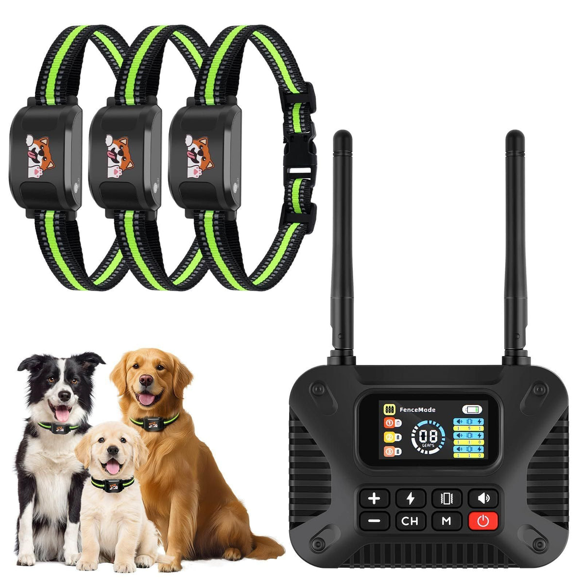 Wireless Dog Fence & Training System with 2.4GHz Remote Control, Adjustable Static Stimulation, Vibration and Beep Modes for 3 Pets, Waterproof Collar Receiver for Outdoor Yard Containment and Obedience Training (Black)
