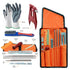 Chainsaw Chain Sharpening Kit with Roll-Up Pouch, Round Files, Flat File, Depth Gauge, Guide and Cleaning Tool for Outdoor Logging and Home Chainsaw Maintenance (F)