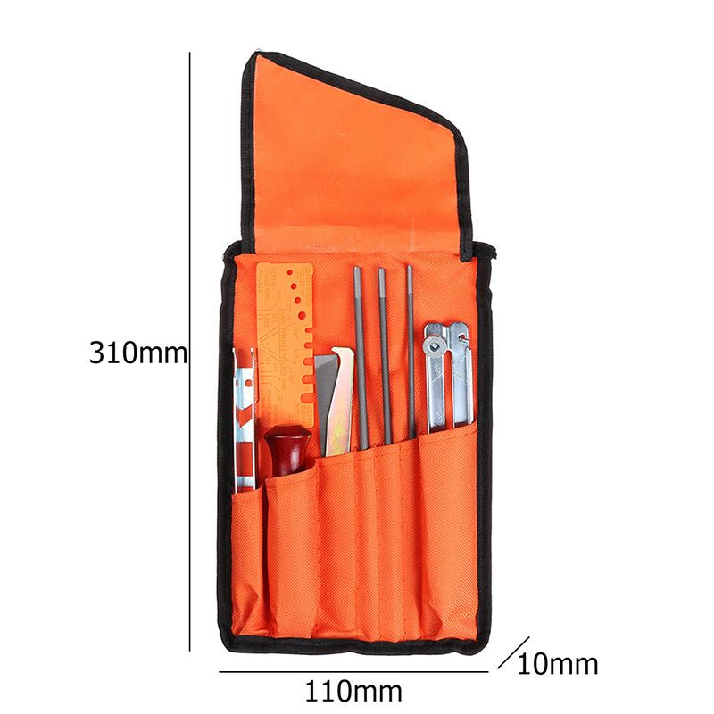 Chainsaw Chain Sharpening Kit with Roll-Up Pouch, Round Files, Flat File, Depth Gauge, Guide and Cleaning Tool for Outdoor Logging and Home Chainsaw Maintenance (F)