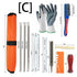 Chainsaw Chain Sharpening Kit with Roll-Up Pouch, Round Files, Flat File, Depth Gauge, Guide and Cleaning Tool for Outdoor Logging and Home Chainsaw Maintenance (F)